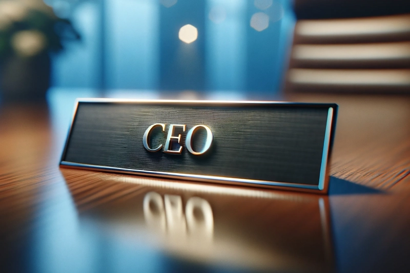 A close up of the word ceo on a desk