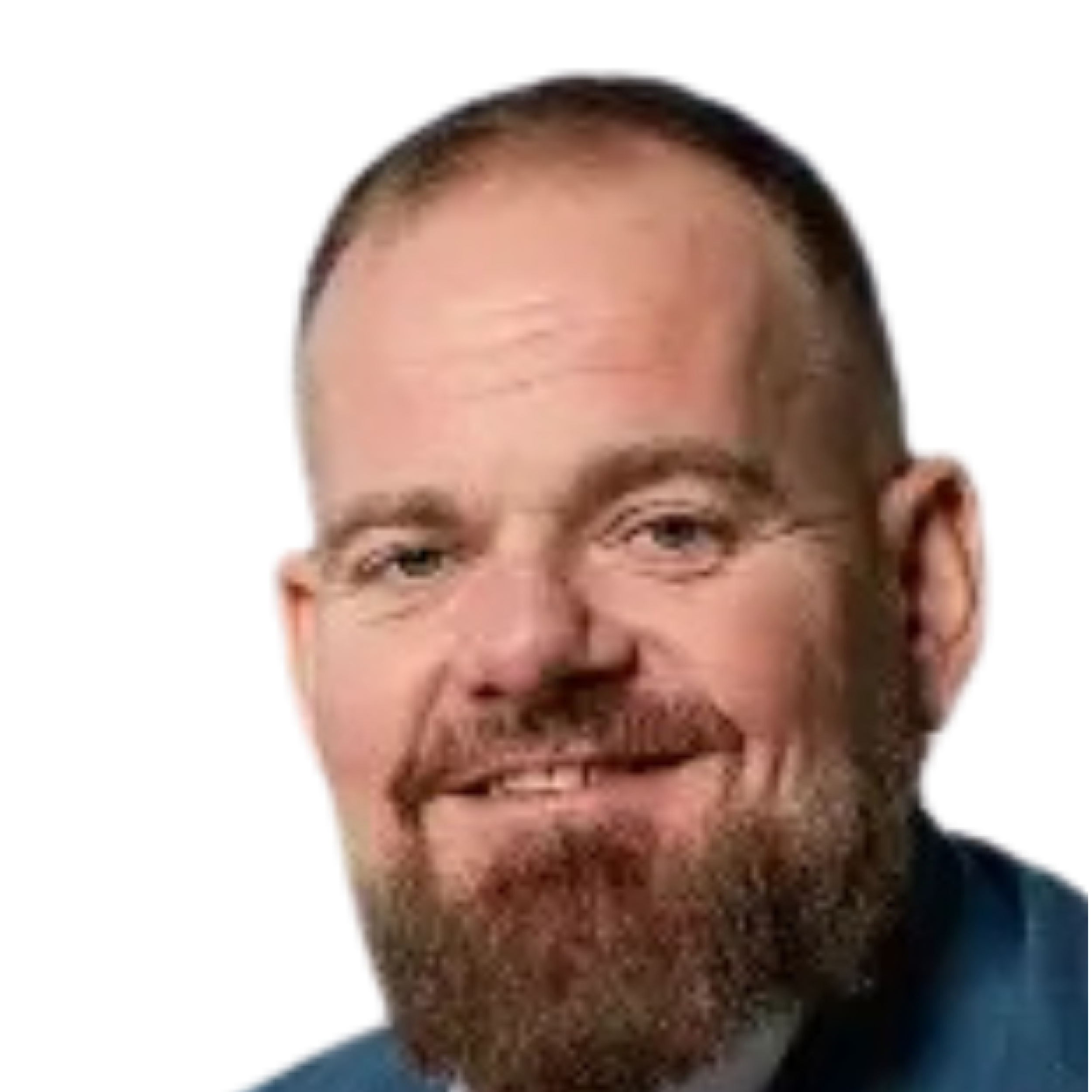 Man with a beard and blue shirt.